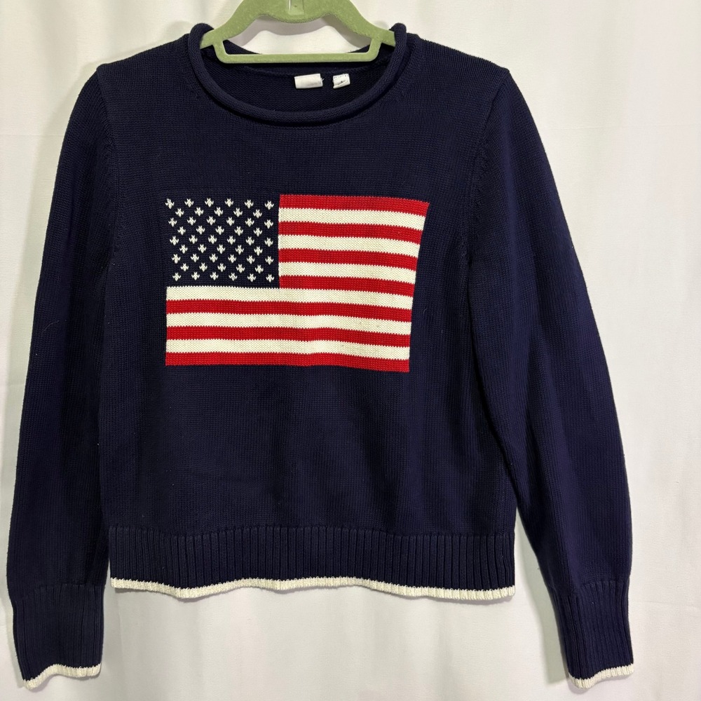 Gap Americana American Flag Navy Blue Cotton Oversized Crewneck Sweater Small